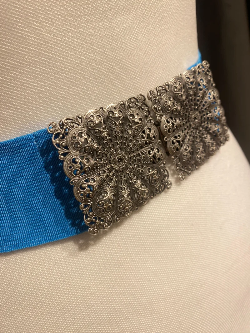 Trachtengürtel Stretch Goldstich hellblau/silber