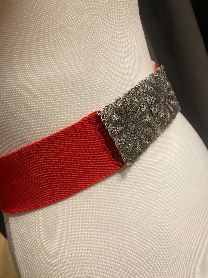 Trachtengürtel Stretch Goldstich rot/silber
