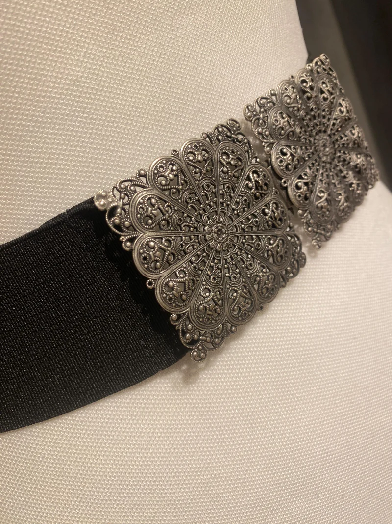 Trachtengürtel Stretch Goldstich schwarz/silber