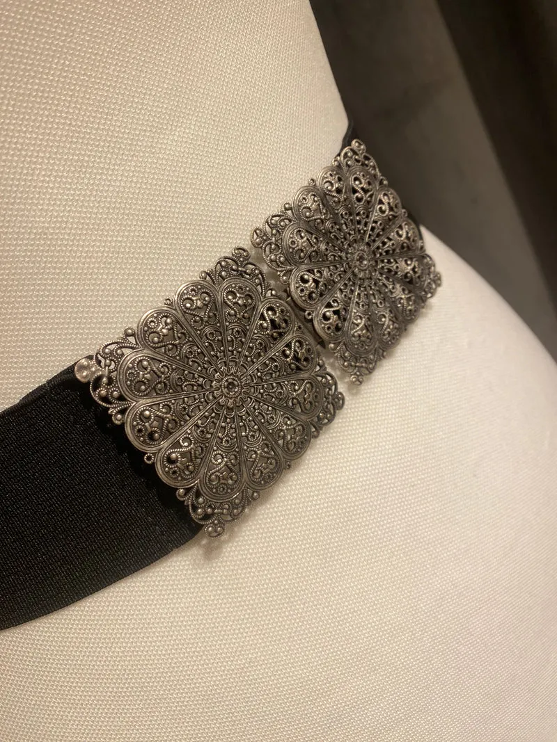 Trachtengürtel Stretch Goldstich schwarz/silber