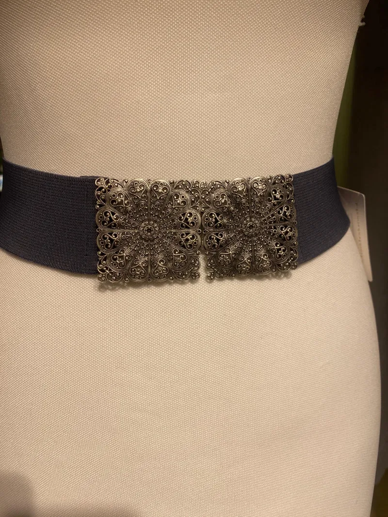 Trachtengürtel Stretch Goldstich grau/silber