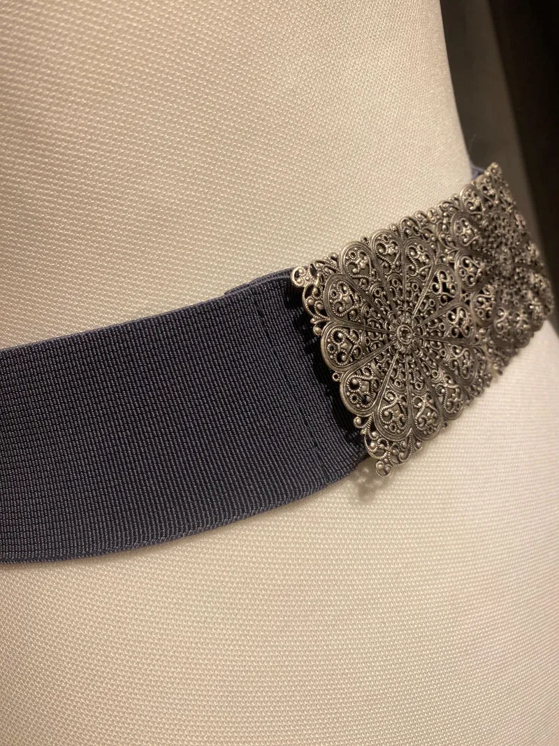 Trachtengürtel Stretch Goldstich grau/silber