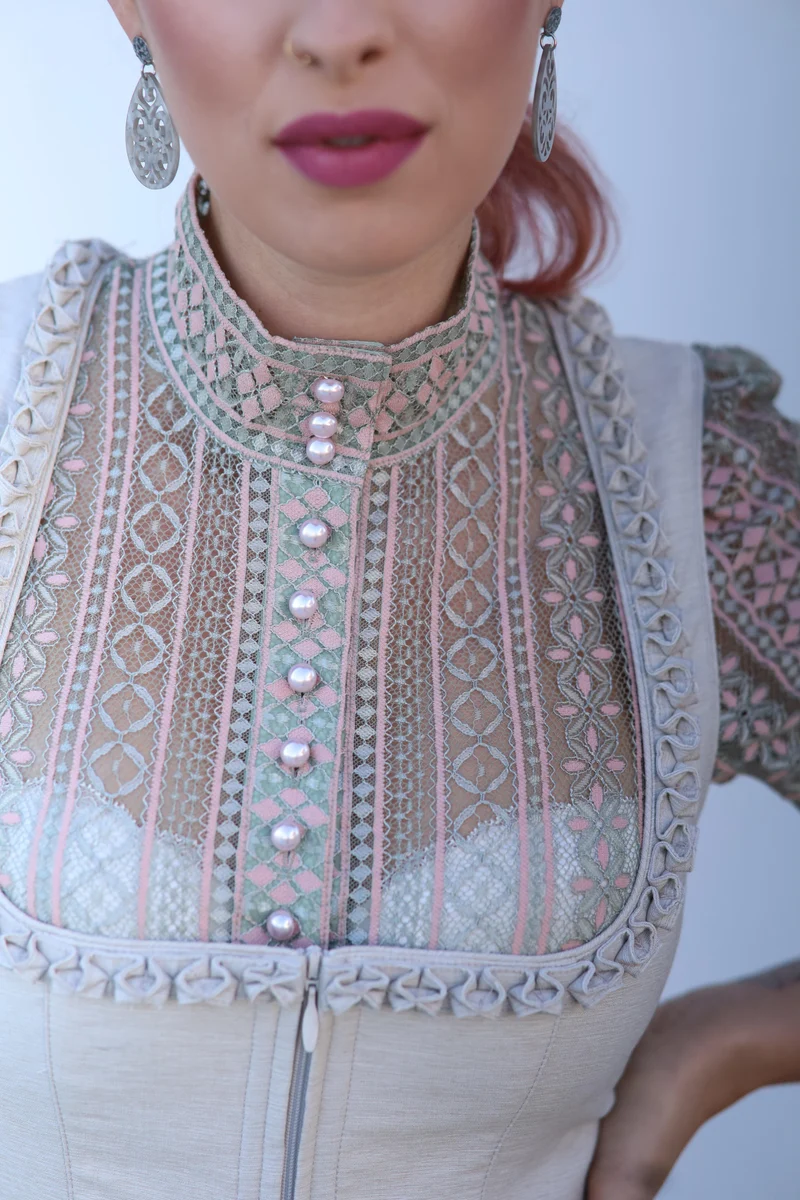 Dirndl Goldstich beige 75cm ohne Schürze