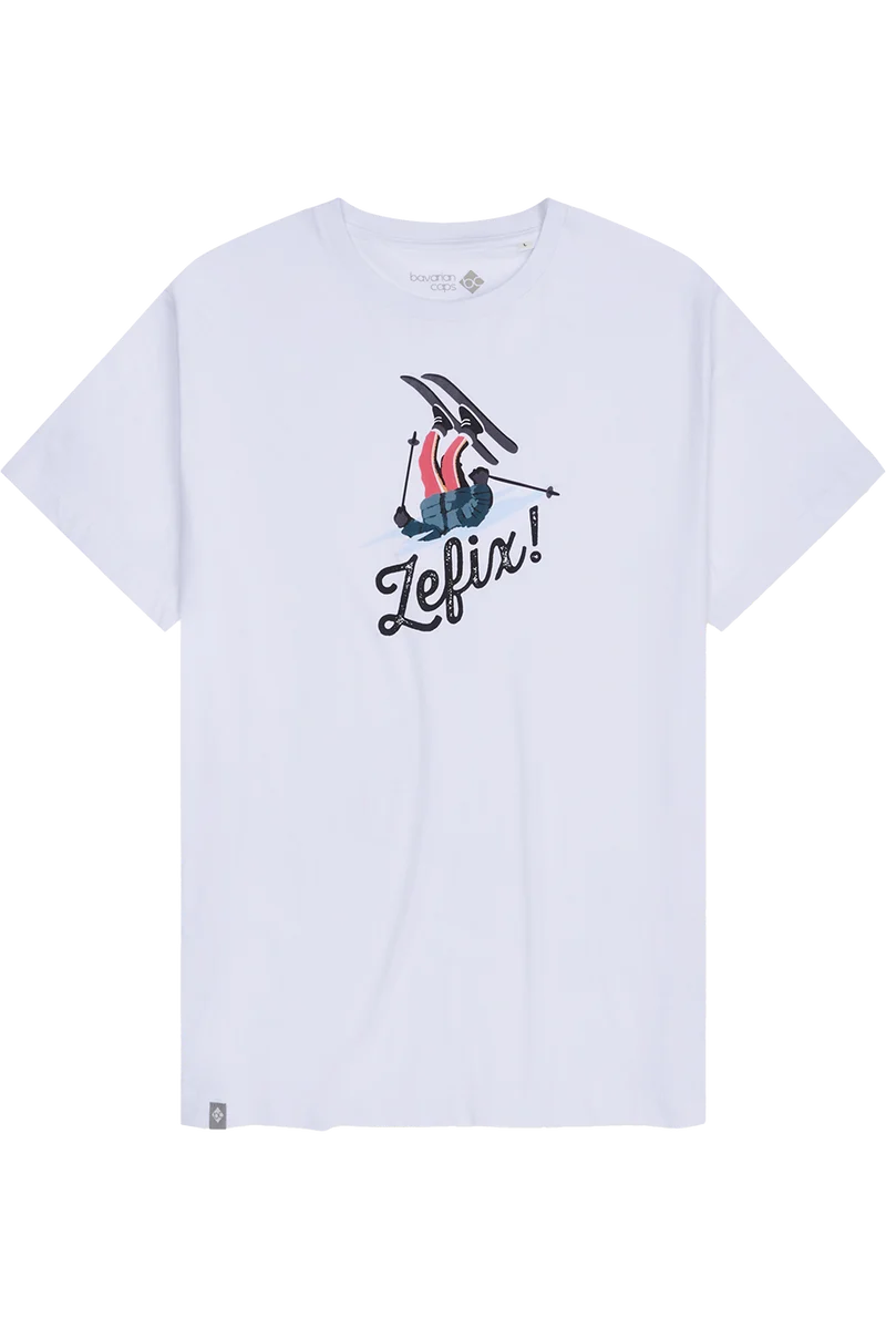 Herren T-Shirt mit humorvollem Skifahrer-Motiv - weiß