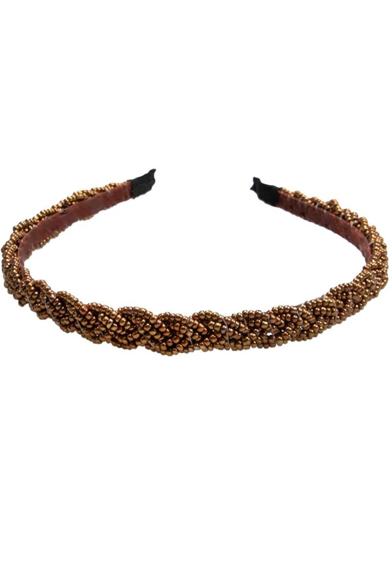Perlen-Haarreif Flechtoptik gold