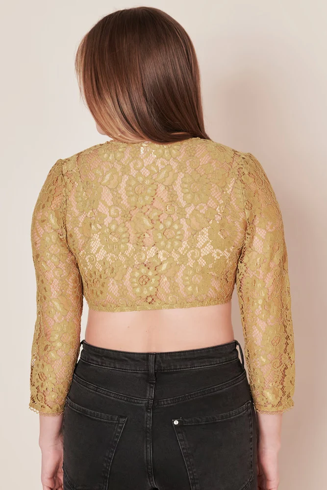Dirndlbluse Krüger Collection Adelaida ocker braun