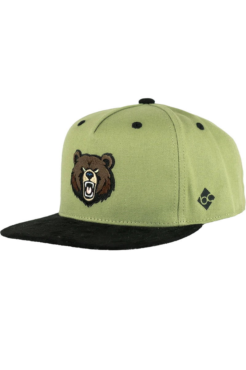 Herren Snapback-Cap mit brüllender Bären-Applikation - oliv