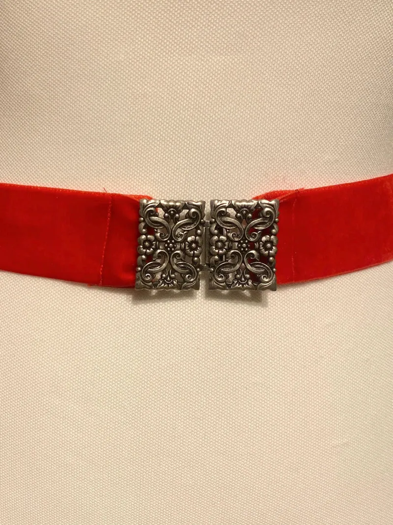 Trachtengürtel Samt Stretch Goldstich rot/silber