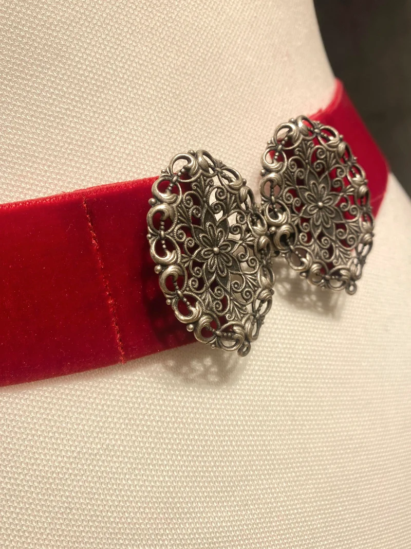Trachtengürtel Samt Stretch Goldstich dunkelrot/silber