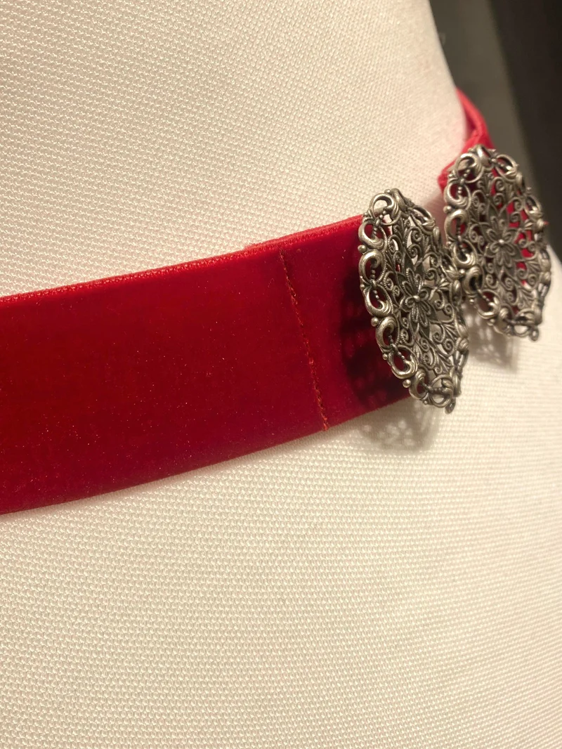 Trachtengürtel Samt Stretch Goldstich dunkelrot/silber