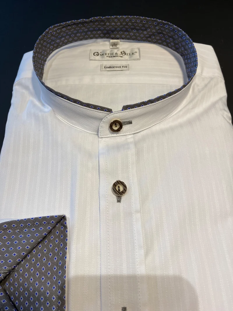 Trachtenhemd Langarm G´Weih & Silk Deutensee weiß grau