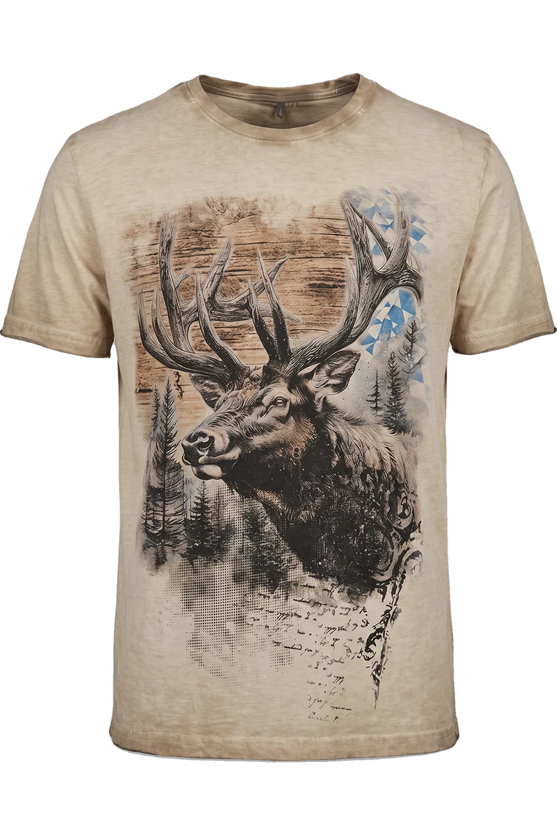 Herren Trachtenshirt mit rustikalem Druck - beige