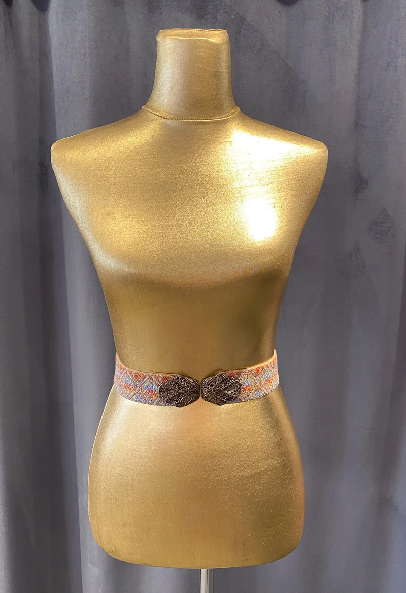 Trachtengürtel Stretch orange blau mit goldener Schließe