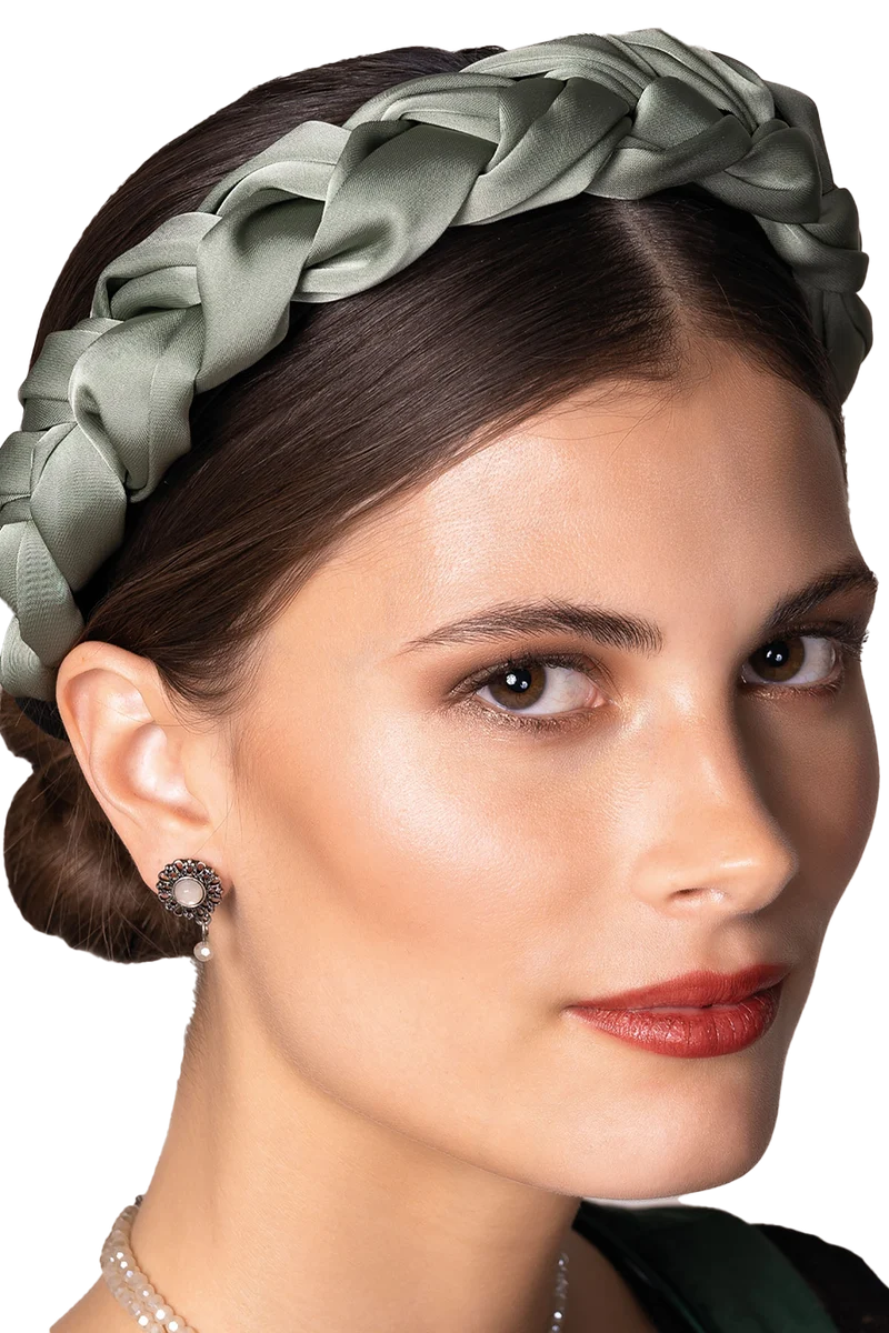 Damen Satin-Haarreif mit Flechtdesign - salbei