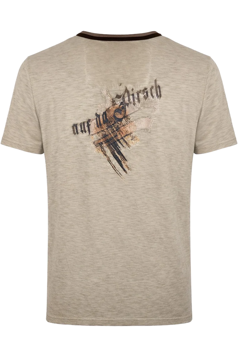 Herren Trachtenshirt aus Bio-Baumwolle mit Bärenmotiv - greige
