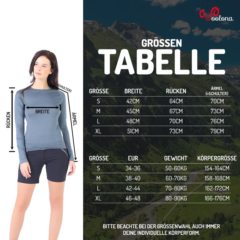 Langarmshirt - KONA - 100% Merinowolle