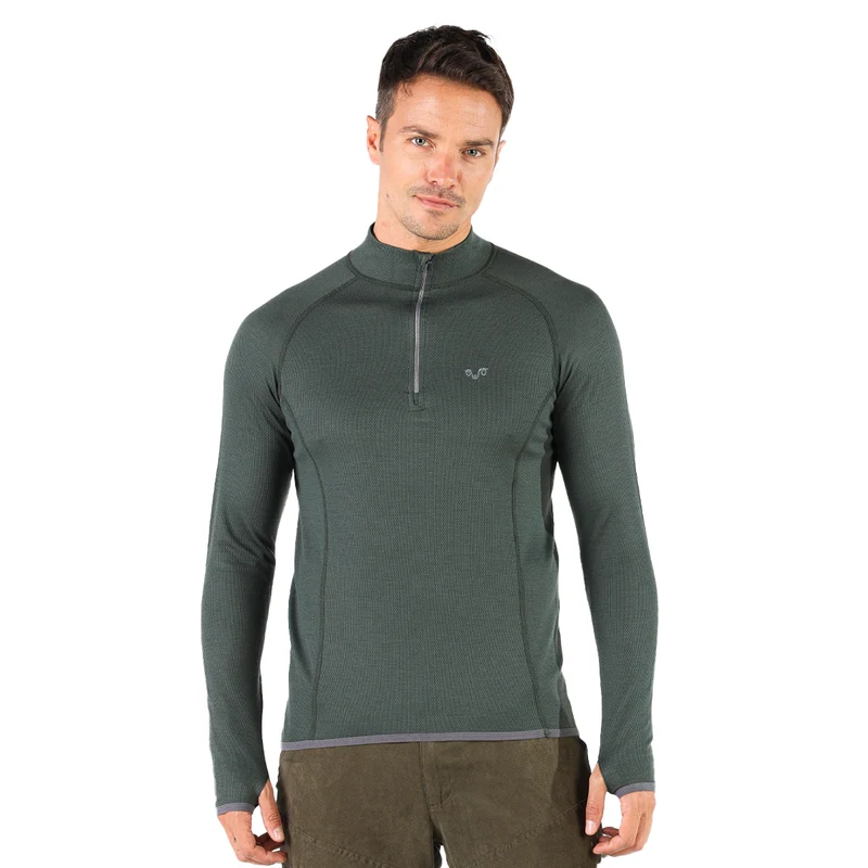 Langarmshirt - HALLDOR - 100% Merinowolle (Zip)