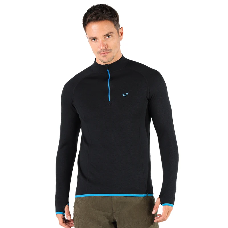 Langarmshirt - HALLDOR - 100% Merinowolle (Zip)
