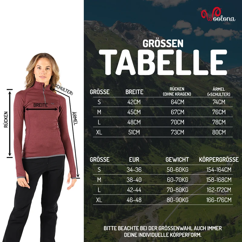Langarmshirt - LORICA - 100% Merinowolle (Zip)