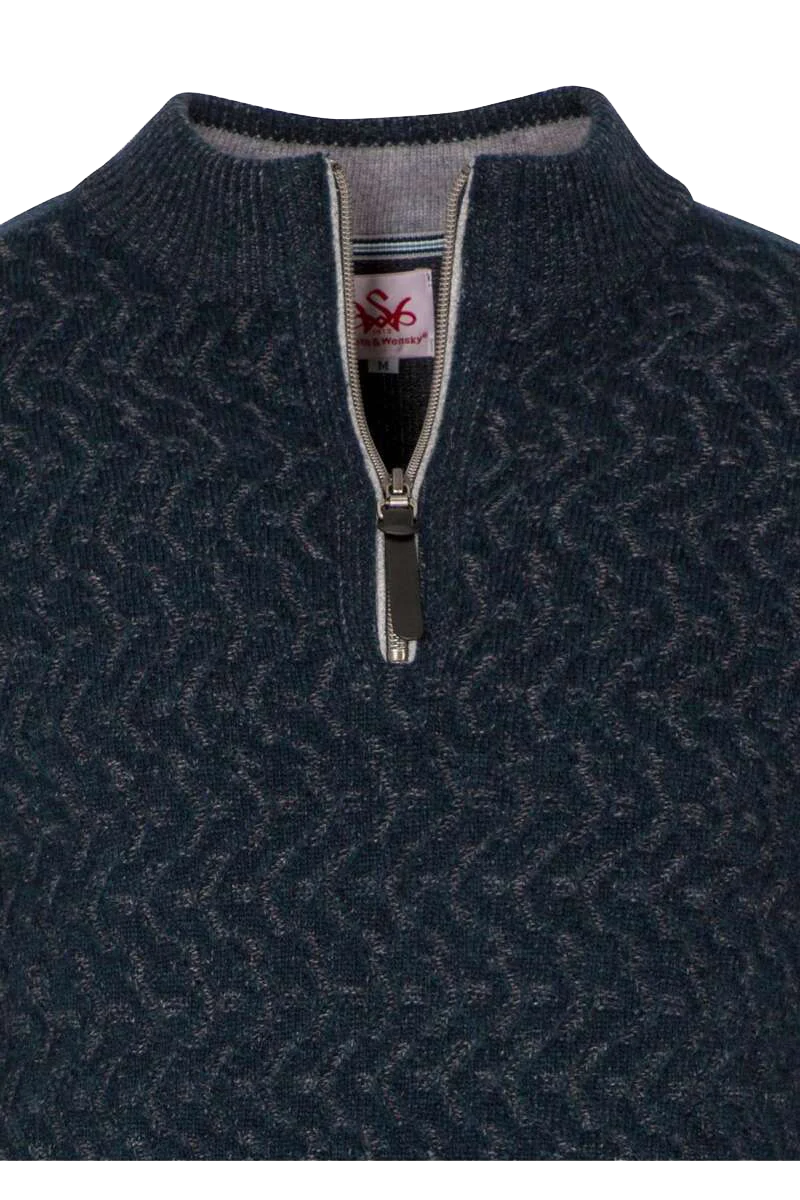 Herren Trachtenpullover mit Wollanteil und Stehkragen - nachtblau