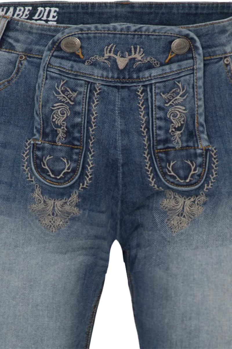 Herren Trachtenjeans mit Stickerei und Hosenlatz