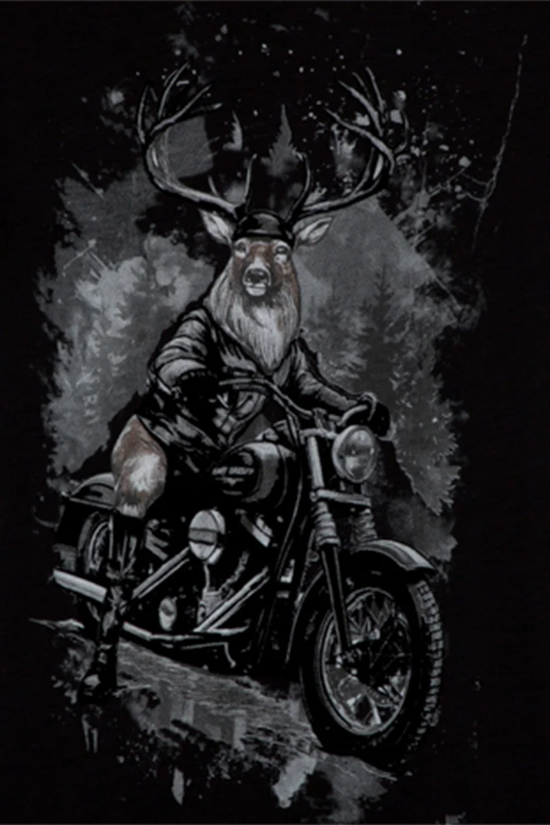 Herren T-Shirt mit Hirsch Biker Print