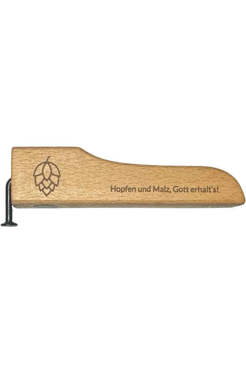 Flaschenöffner aus Holz mit Gravur - hopfen malz