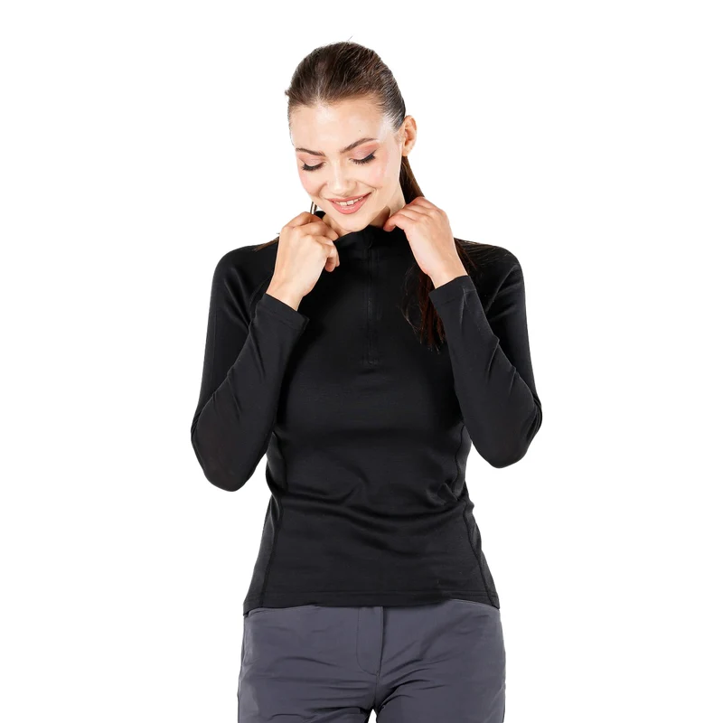 Merino Langarmshirt Damen - VEGA - 100% Merinowolle (Zip)