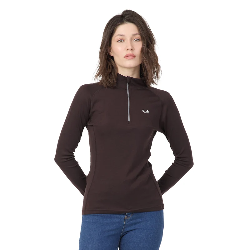 Merino Langarmshirt Damen - VEGA - 100% Merinowolle (Zip)