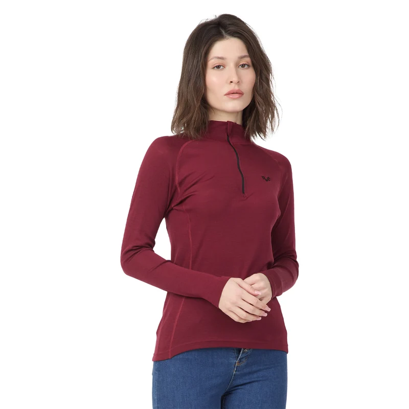 Merino Langarmshirt Damen - VEGA - 100% Merinowolle (Zip)