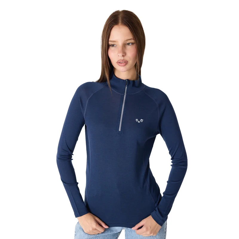 Merino Langarmshirt Damen - VEGA - 100% Merinowolle (Zip)