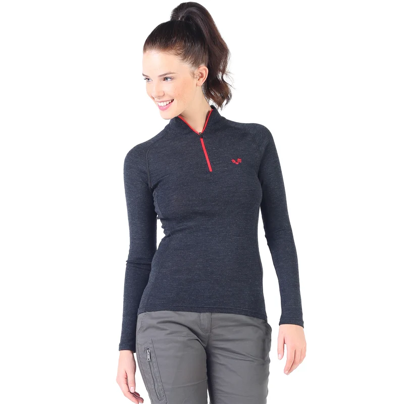 Merino Langarmshirt Damen - VEGA - 100% Merinowolle (Zip)