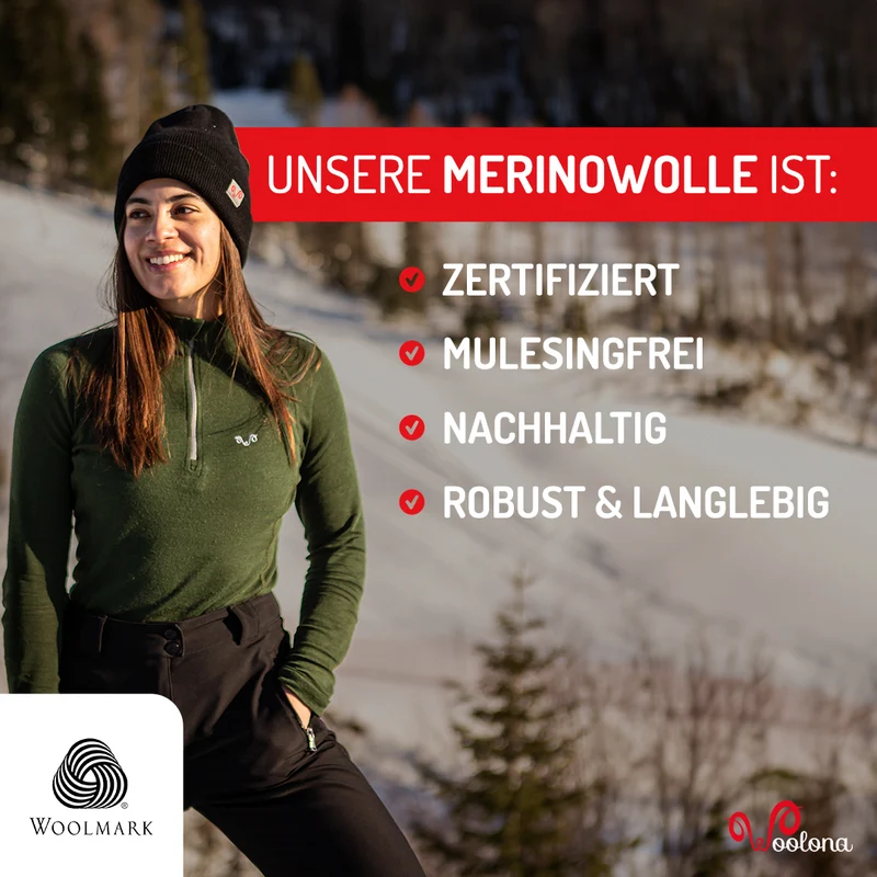 Merino Langarmshirt Damen - VEGA - 100% Merinowolle (Zip)