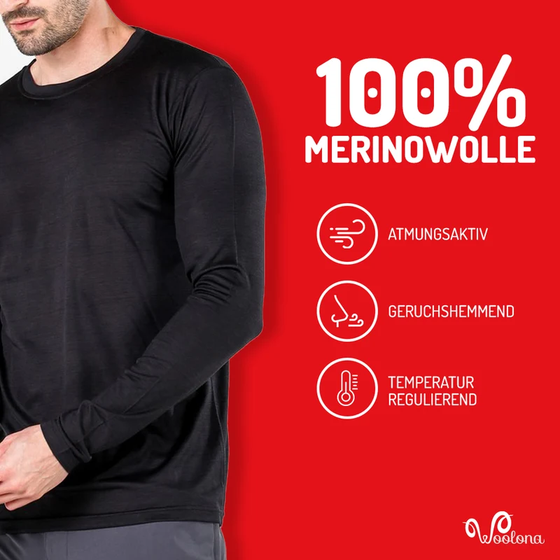 Langarmshirt - ERIS - 100% Merinowolle
