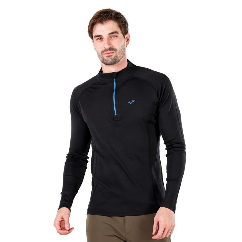 Langarmshirt - ASTRO - 100% Merinowolle (Zip)