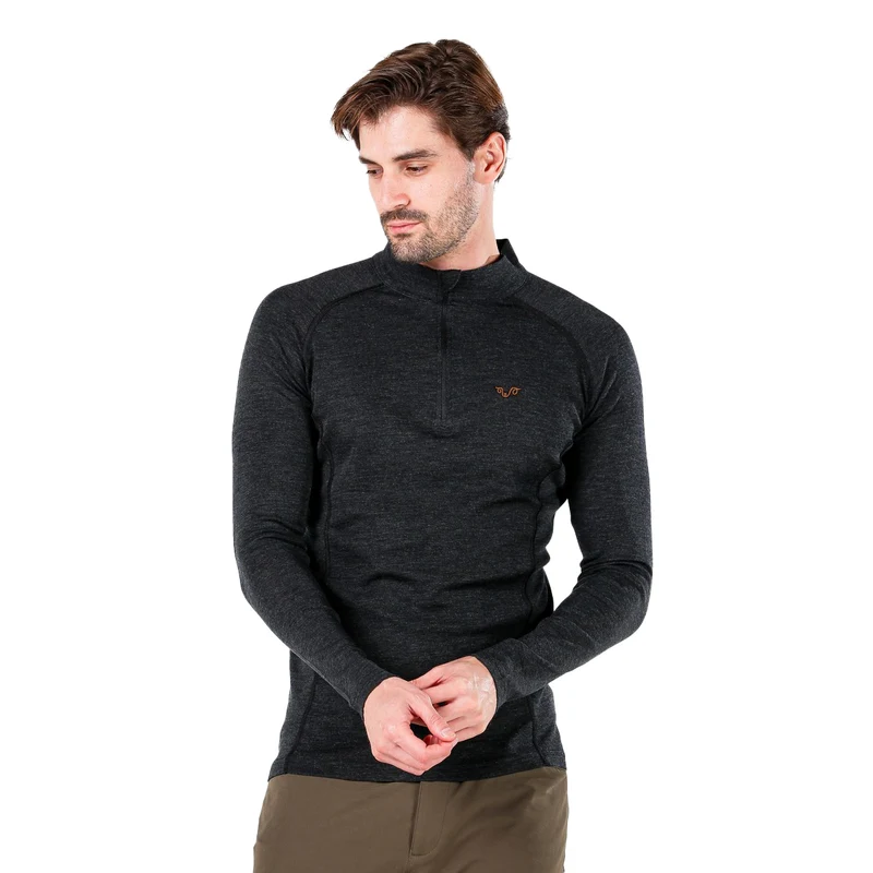 Langarmshirt - ASTRO - 100% Merinowolle (Zip)