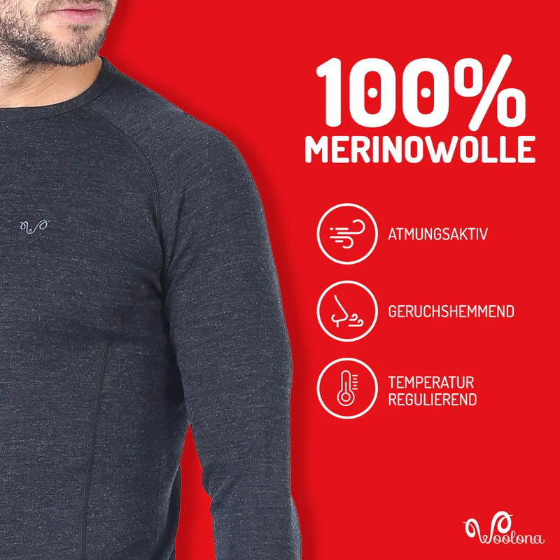 Langarmshirt - REMUS - 100% Merinowolle