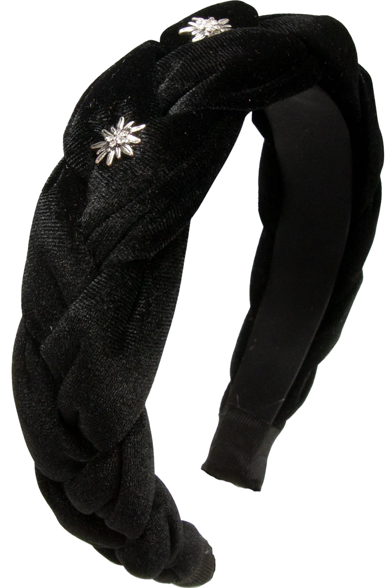 Damen Samt-Haarreif mit Strass-Edelweiß - schwarz