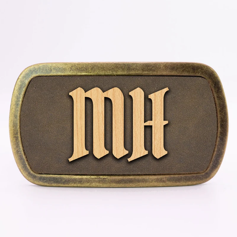 Gürtelschnalle mit Initialen Leder und Holz Kombination ab 1 Stk.