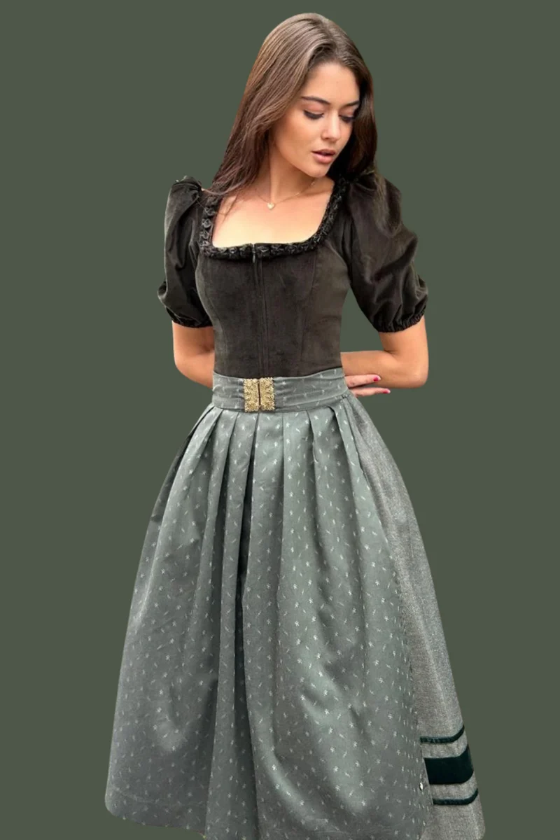 Samtdirndl Mona, mit Puffarm, Rocklänge 70cm