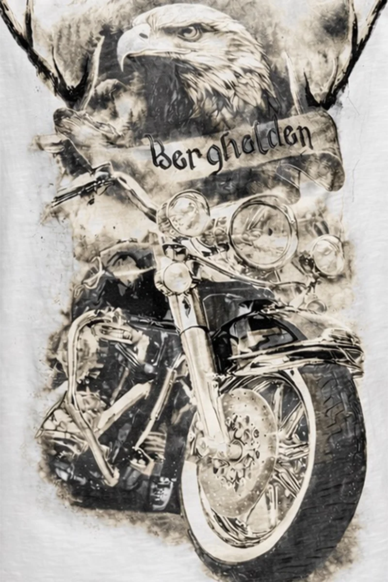 Herren Trachtenshirt mit Berghelden-Print - weiß
