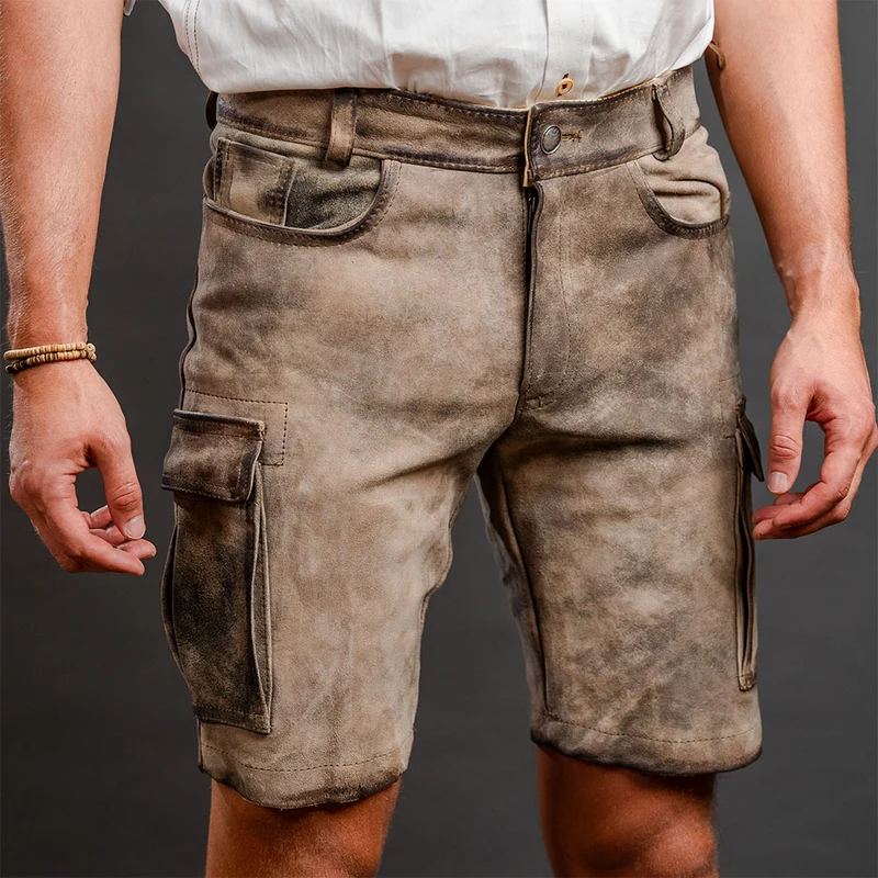 Datschi Trachten Cargo Lederhose Edmund Ziegenleder Marmor Hellbraun