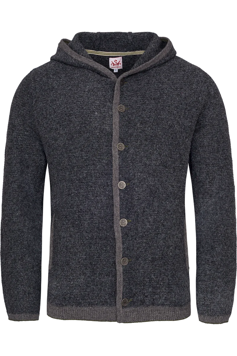 Herren Strickjacke in Walkoptik mit Armpatches - anthra