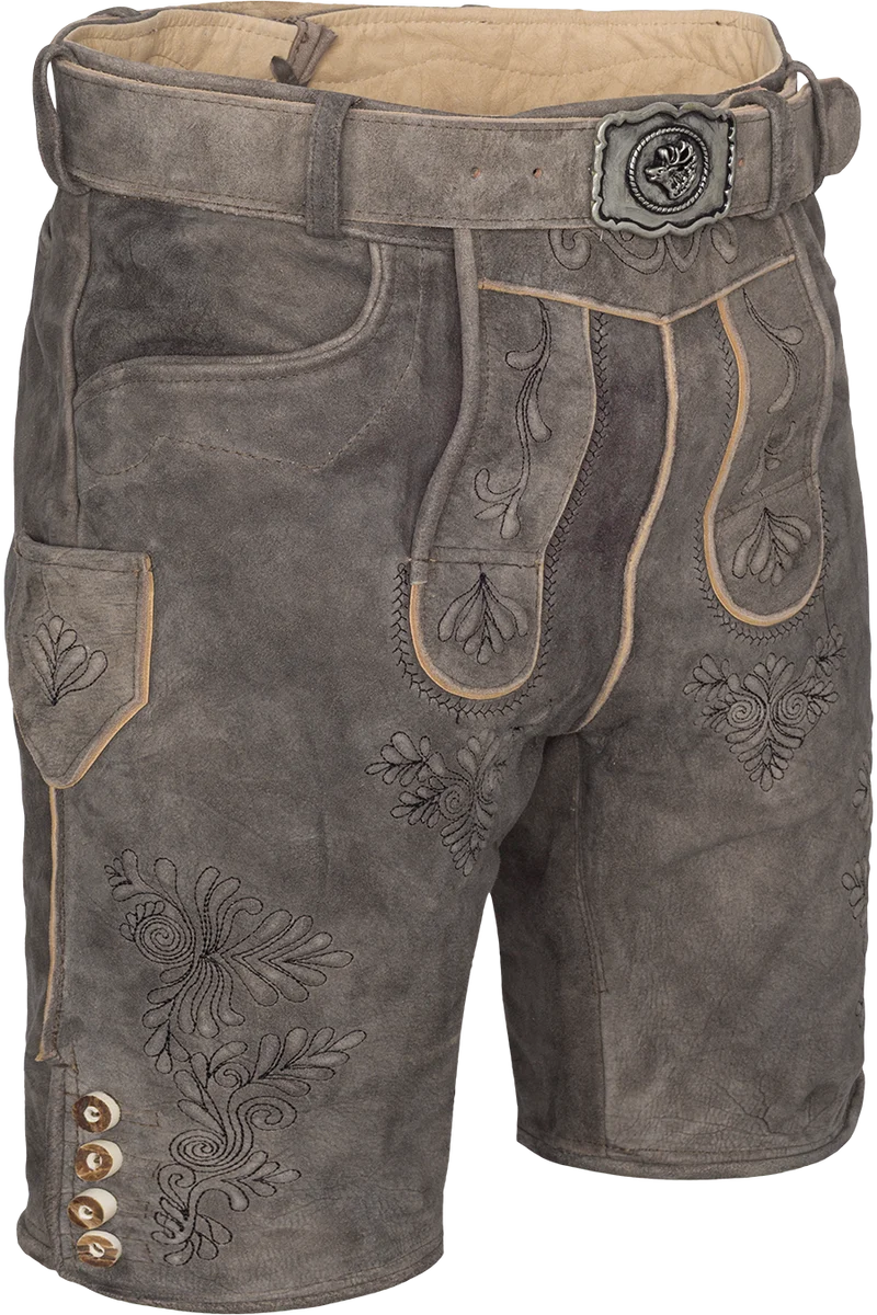 Kurze Herren Wildbock-Lederhose mit Gürtel - stonegrey schwarz