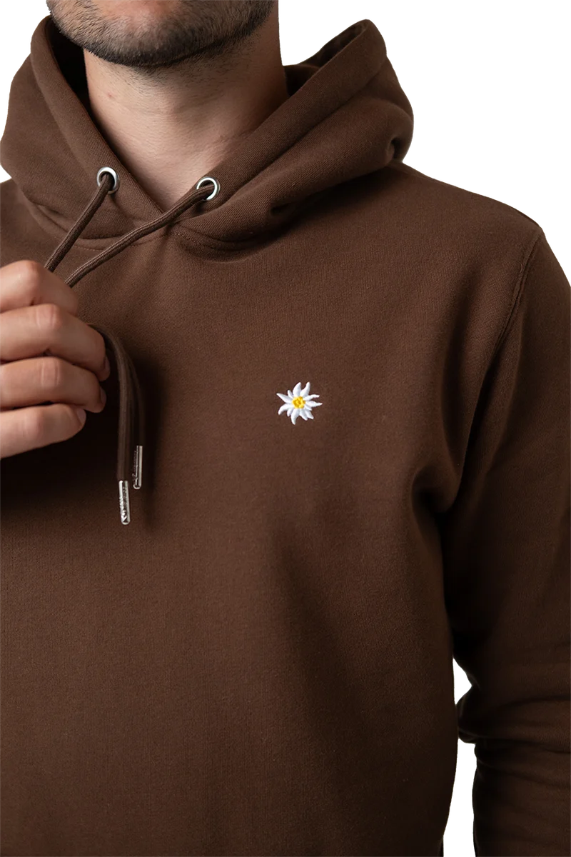 Herren Hoodie mit Edelweiß und Kapuze - dunkelbraun