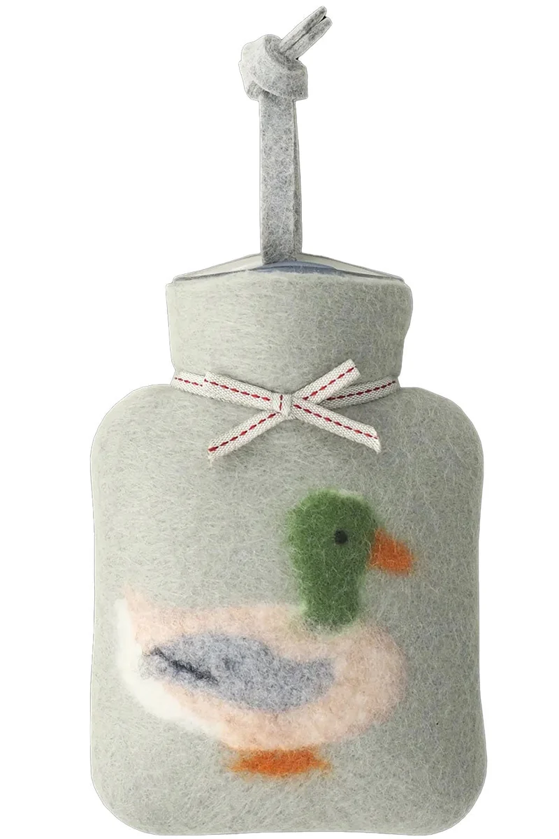 Mini-Wärmflasche aus Merinowolle mit Stockente - powdered jade