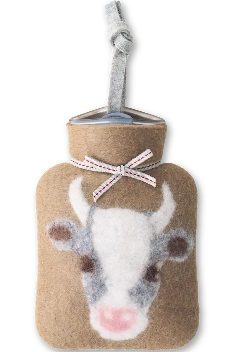 Mini-Wärmflasche aus Merinowolle mit Kuhmotiv - tannin