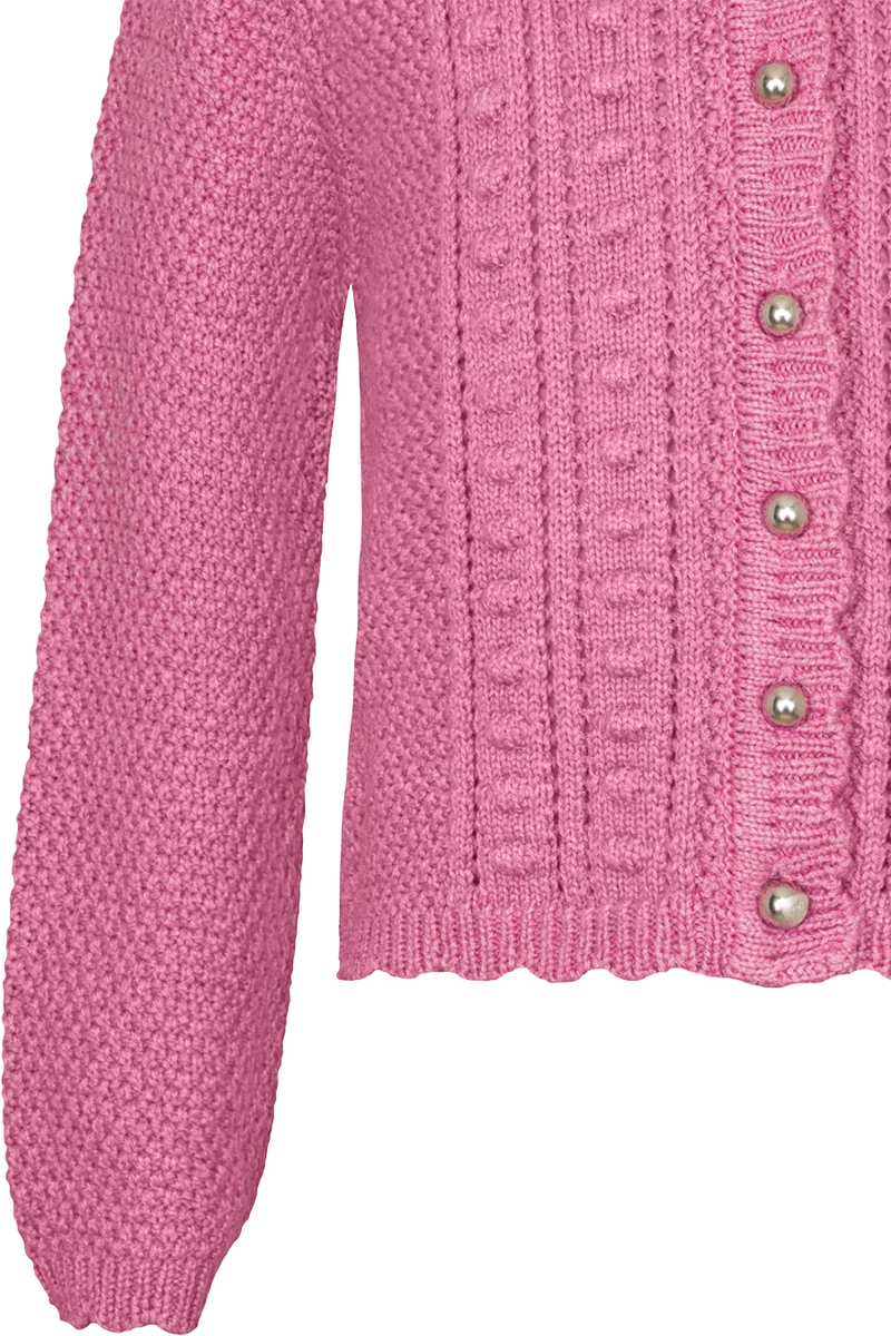 Kinder Trachten-Strickjacke mit feinem Lochmuster - himbeere