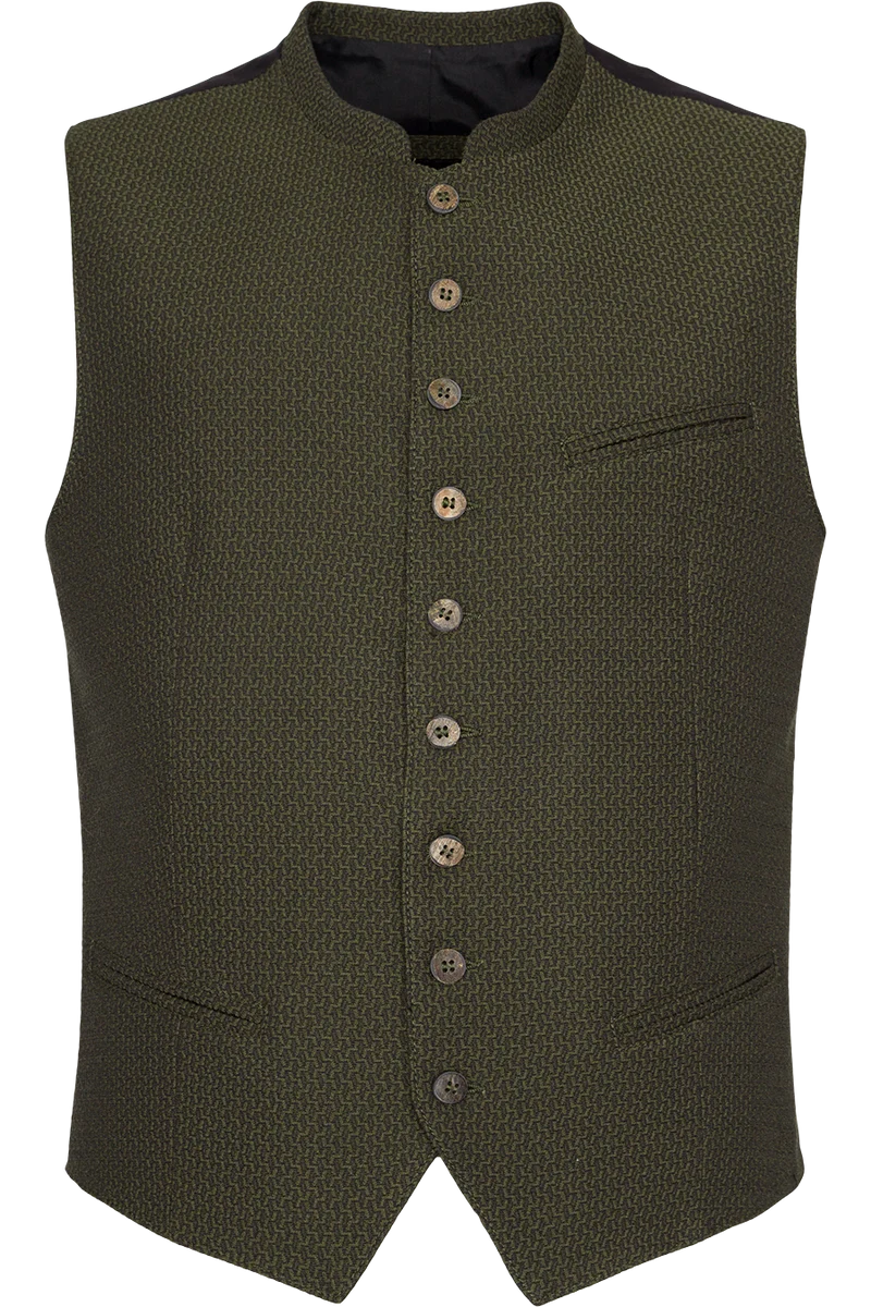 Herren Slim Fit-Trachtenweste mit Hornknöpfen - grün gemustert