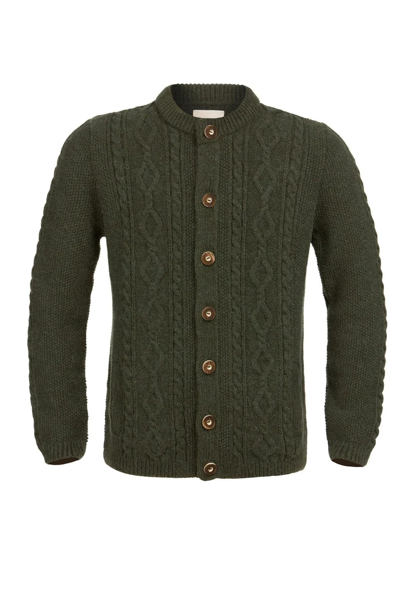 STRICKJACKE HALODRI VINTAGE MIT ZOPF OLIV